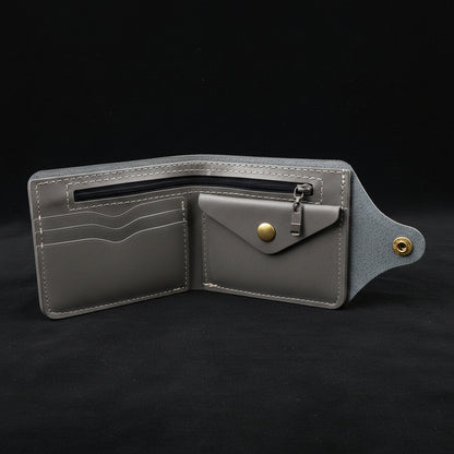 Gray leather wallet with zipper on a black background