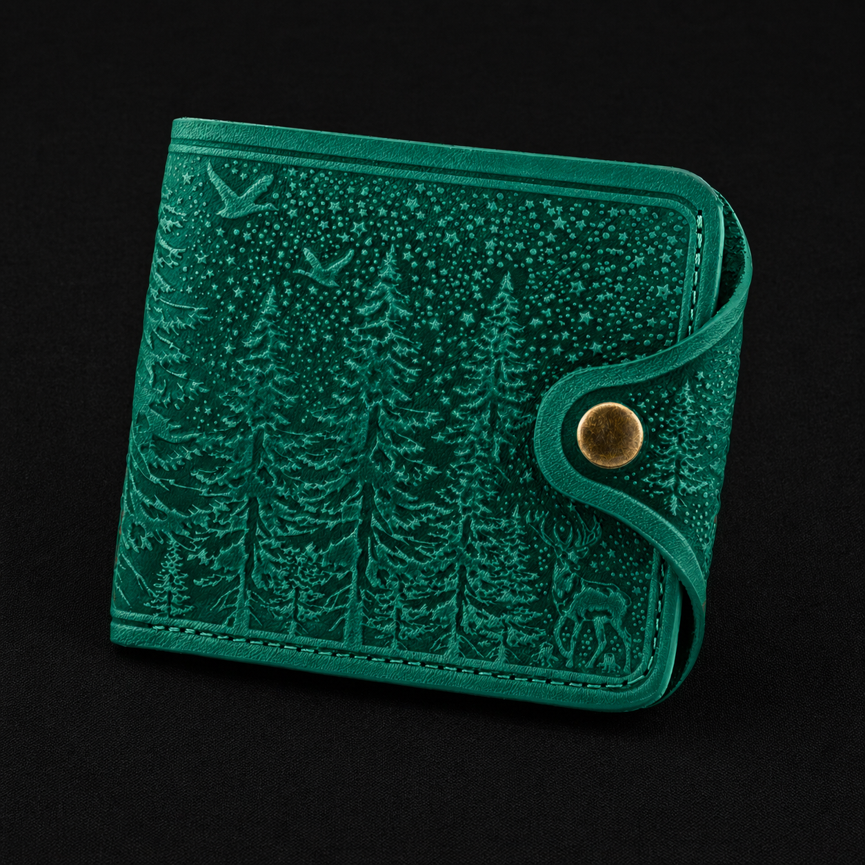 Mint textured wallet with a strap on a black background