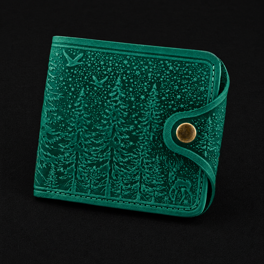 Mint textured wallet with a strap on a black background